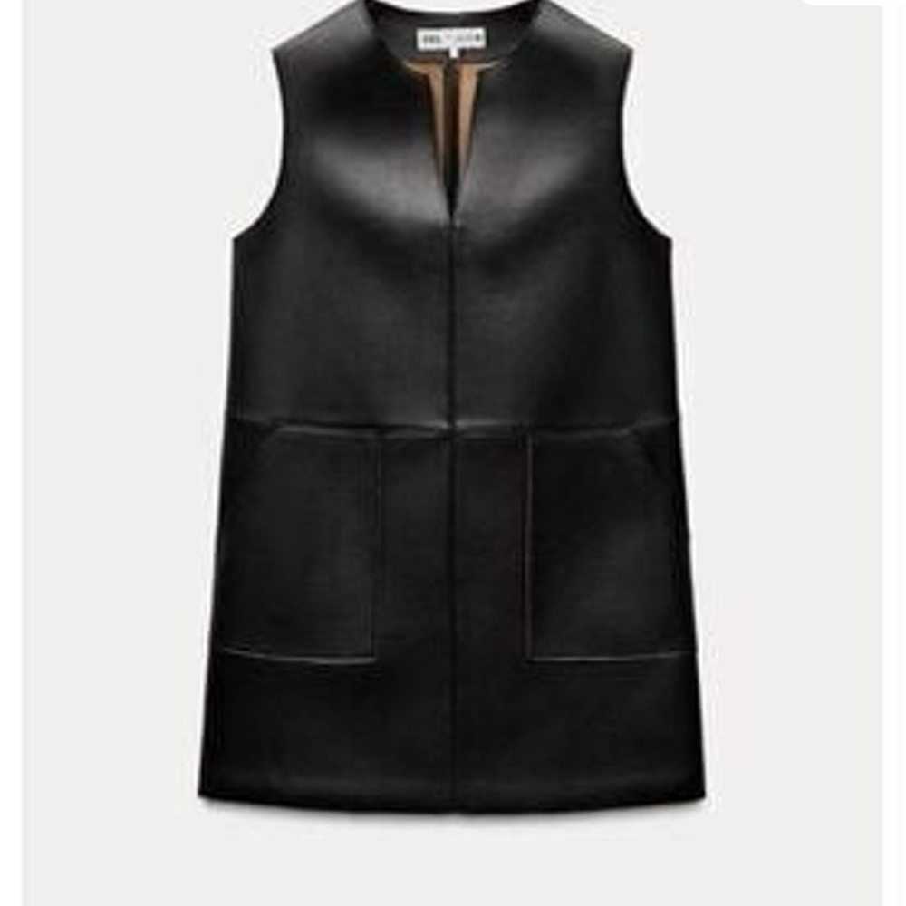 Zara Elegant Black Faux leather Mini Shift Dress